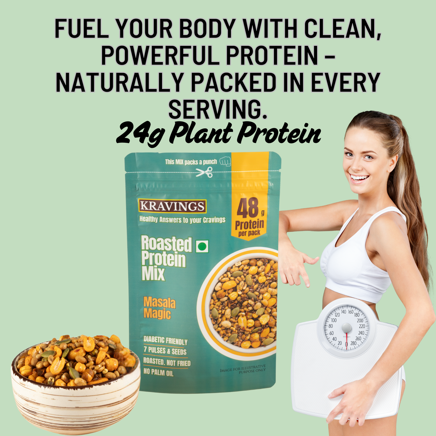 Kravings Roasted Protein Mix Namkeen – 48g Protein per 200g [600 g, Pack of 3]