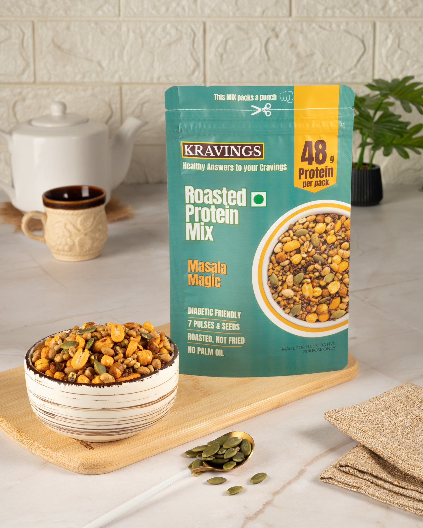 Kravings Roasted Protein Mix Namkeen – 48g Protein per 200g [600 g, Pack of 3]